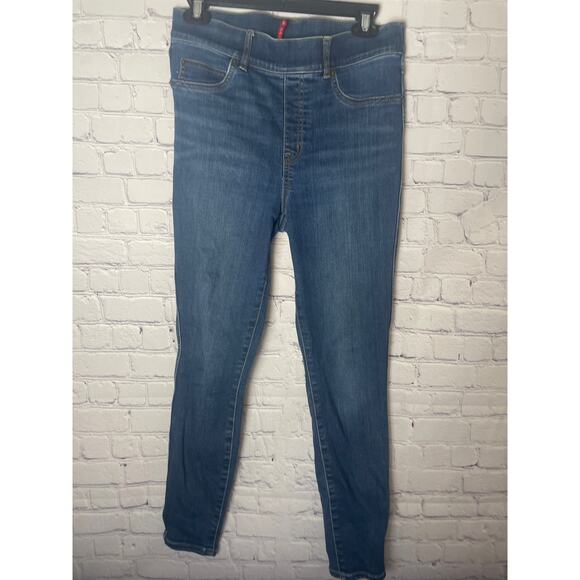 Spanx High Waisted Stretch Pull On Medium Wash Skinny Denim Womens Size M - Picture 1 of 5